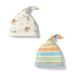 Babyhug 100% Cotton Knit Striped & Animal Printed Caps Pack of 2 Multicolor - Diameter 17 cm