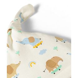 Babyhug 100% Cotton Knit Striped & Animal Printed Caps Pack of 2 Multicolor - Diameter 17 cm