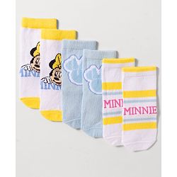 Cute Walk by Babyhug Disney Knit Ankle Length Antibacterial Socks with Minnie Mouse Design Pack of 3 - Multicolor