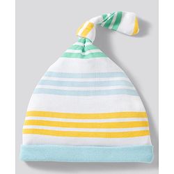 Babyhug 100% Cotton Knit Striped & Dino Printed Caps Pack of 2 Multicolor - Diameter 17 cm
