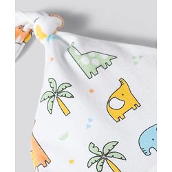 Babyhug 100% Cotton Knit Striped & Dino Printed Caps Pack of 2 Multicolor - Diameter 17 cm