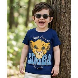 Babyhug Disney Single Jersey Knit Half Sleeves T-Shirt with Simba Graphics - Navy Blue