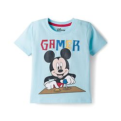 Babyhug Disney Single Jersey Knit Half Sleeves T-Shirt with Mickey Mouse Graphic - Light Blue