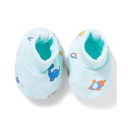Babyhug 100% Cotton Interlock Knit Printed Cap Mittens & Booties Set Blue - Diameter 16.5 cm
