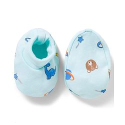 Babyhug 100% Cotton Interlock Knit Printed Cap Mittens & Booties Set Blue - Diameter 16.5 cm