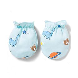 Babyhug 100% Cotton Interlock Knit Printed Cap Mittens & Booties Set Blue - Diameter 16.5 cm