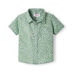 Babyhug Cotton Woven Half Sleeves Shirt with Floral Print - Sea Green