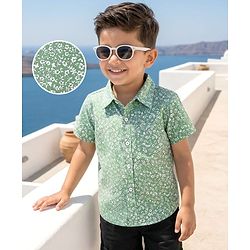 Babyhug Cotton Woven Half Sleeves Shirt with Floral Print - Sea Green