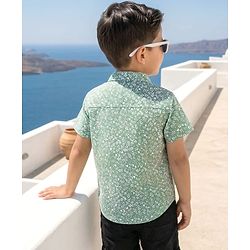 Babyhug Cotton Woven Half Sleeves Shirt with Floral Print - Sea Green