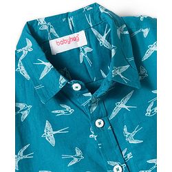 Babyhug Cotton Woven Half Sleeves Shirt With Bird Print - Blue