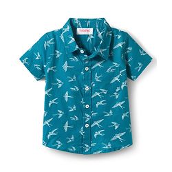 Babyhug Cotton Woven Half Sleeves Shirt With Bird Print - Blue