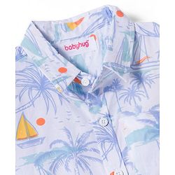 Babyhug Cotton Woven Half Sleeves Shirt With Boat Print - White