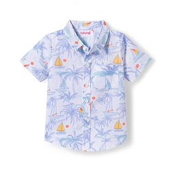 Babyhug Cotton Woven Half Sleeves Shirt With Boat Print - White
