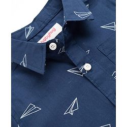 Babyhug Cotton Woven Half Sleeves Aeroplane Printed Shirt- Navy Blue