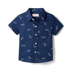 Babyhug Cotton Woven Half Sleeves Aeroplane Printed Shirt- Navy Blue