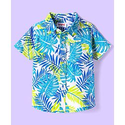 Babyhug Cotton Woven Half Sleeves Tropical Theme Printed Shirt - Blue & Green