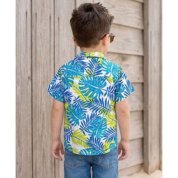 Babyhug Cotton Woven Half Sleeves Tropical Theme Printed Shirt - Blue & Green