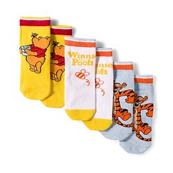 Cute Walk by Babyhug Disney Non Terry Knit Anti-Bacterial Ankle Length Socks with Winnie the Pooh Graphic Pack of 3 - Yellow & White