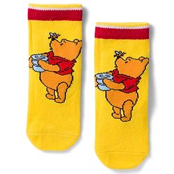 Cute Walk by Babyhug Disney Non Terry Knit Anti-Bacterial Ankle Length Socks with Winnie the Pooh Graphic Pack of 3 - Yellow & White