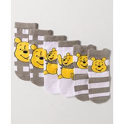 Cute Walk by Babyhug Disney Knit Ankle Length Antibacterial Socks with Winnie the Pooh Design Pack of 3 - Multicolor