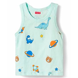 Babyhug Single Jersey 100% Cotton Dino & Star Printed Sleeveless Sandos Pack of 3 - Multicolour