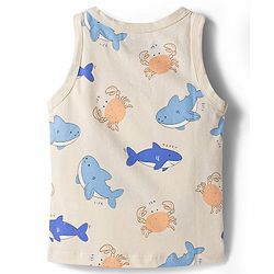 Babyhug 100% Cotton Knit Sleeveless Striped & Sea Life Printed Sando Vests Pack Of 3 - Multicolor