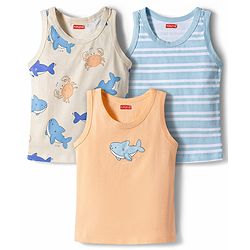 Babyhug 100% Cotton Knit Sleeveless Striped & Sea Life Printed Sando Vests Pack Of 3 - Multicolor