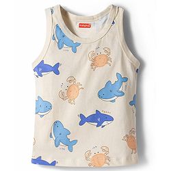 Babyhug 100% Cotton Knit Sleeveless Striped & Sea Life Printed Sando Vests Pack Of 3 - Multicolor