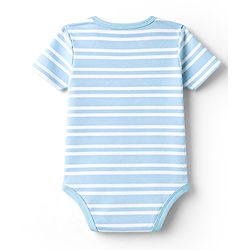 Babyhug 100% Cotton Interlock Knit Half Sleeves Striped Onesies & Cap With Sea Life Theme - Light Blue