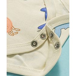 Babyhug 100% Cotton Knit Sea Life Printed Onesies With Cap - Multicolor
