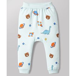 Babyhug 100% Cotton Interlock Knit Half Sleeves Onesie & Diaper Legging With Dino & Rocket Print - Multicolor