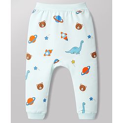 Babyhug 100% Cotton Interlock Knit Half Sleeves Onesie & Diaper Legging With Dino & Rocket Print - Multicolor