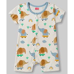 Babyhug 100% Cotton Interlock Knit Half Sleeves Romper With Animal Print Pack of 2 - Multicolor