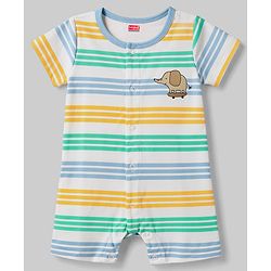 Babyhug 100% Cotton Interlock Knit Half Sleeves Romper With Animal Print Pack of 2 - Multicolor