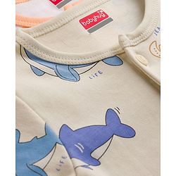 Babyhug 100% Cotton Interlock Knit Half Sleeves Romper With Sea Life Print Pack of 2 - Multicolor