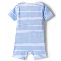 Babyhug 100% Cotton Knit Half Sleeves Striped Giraffe & Elephant Embroidered Romper - Multicolor
