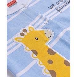 Babyhug 100% Cotton Knit Half Sleeves Striped Giraffe & Elephant Embroidered Romper - Multicolor