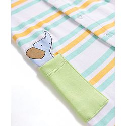 Babyhug 100% Cotton Knit Sleeveless Striped & Animal Embroidered Romper - Multicolor