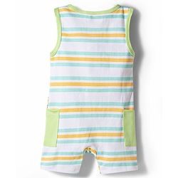 Babyhug 100% Cotton Knit Sleeveless Striped & Animal Embroidered Romper - Multicolor