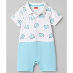 Babyhug 100% Cotton Knit Half Sleeves Romper with Elephant Print - Multicolor