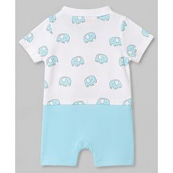 Babyhug 100% Cotton Knit Half Sleeves Romper with Elephant Print - Multicolor