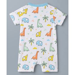 Babyhug 100% Cotton Knit Half Sleeves Romper with Dino Print - Multicolor