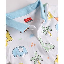 Babyhug 100% Cotton Knit Half Sleeves Romper with Dino Print - Multicolor