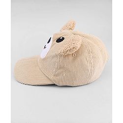 Babyhug Corduroy Woven Baseball Cap With Face Embroidery & Ear Applique Beige - Diameter 15 cm