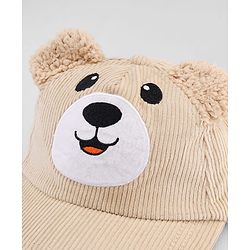 Babyhug Corduroy Woven Baseball Cap With Face Embroidery & Ear Applique Beige - Diameter 15 cm