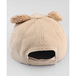 Babyhug Corduroy Woven Baseball Cap With Face Embroidery & Ear Applique Beige - Diameter 15 cm