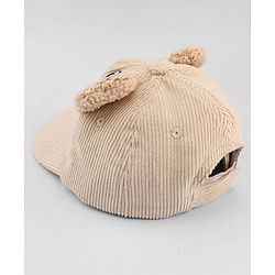 Babyhug Corduroy Woven Baseball Cap With Face Embroidery & Ear Applique Beige - Diameter 15 cm