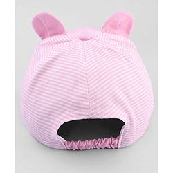 Babyhug Cotton Woven Baseball Cap With Face Embroidery & Ear Applique Pink - Diameter 15 cm