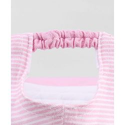 Babyhug Cotton Woven Baseball Cap With Face Embroidery & Ear Applique Pink - Diameter 15 cm