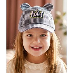 Babyhug Woven Striped Baseball Cap With Text Embroidery & Applique Blue - Diameter 17 cm